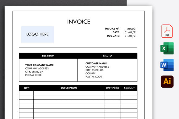 Invoice Template Word Excel Illustrator